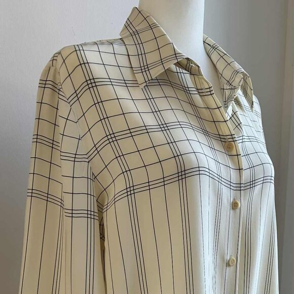 Peter Nygard Tops - Peter Nygård Cream & Black Windowpane Pure Silk Button-Front Blouse – US 14